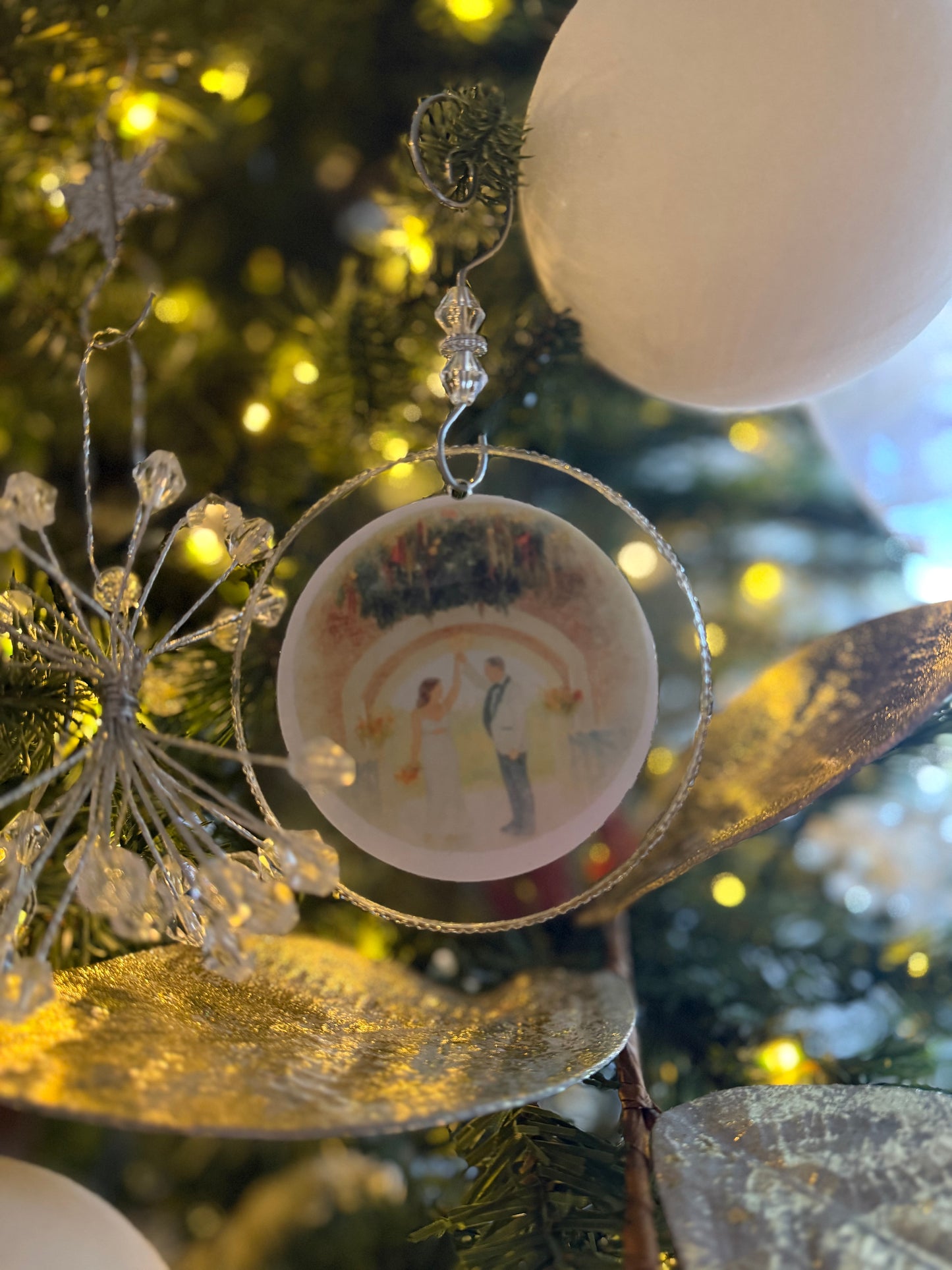 Custom double sided water color ornament