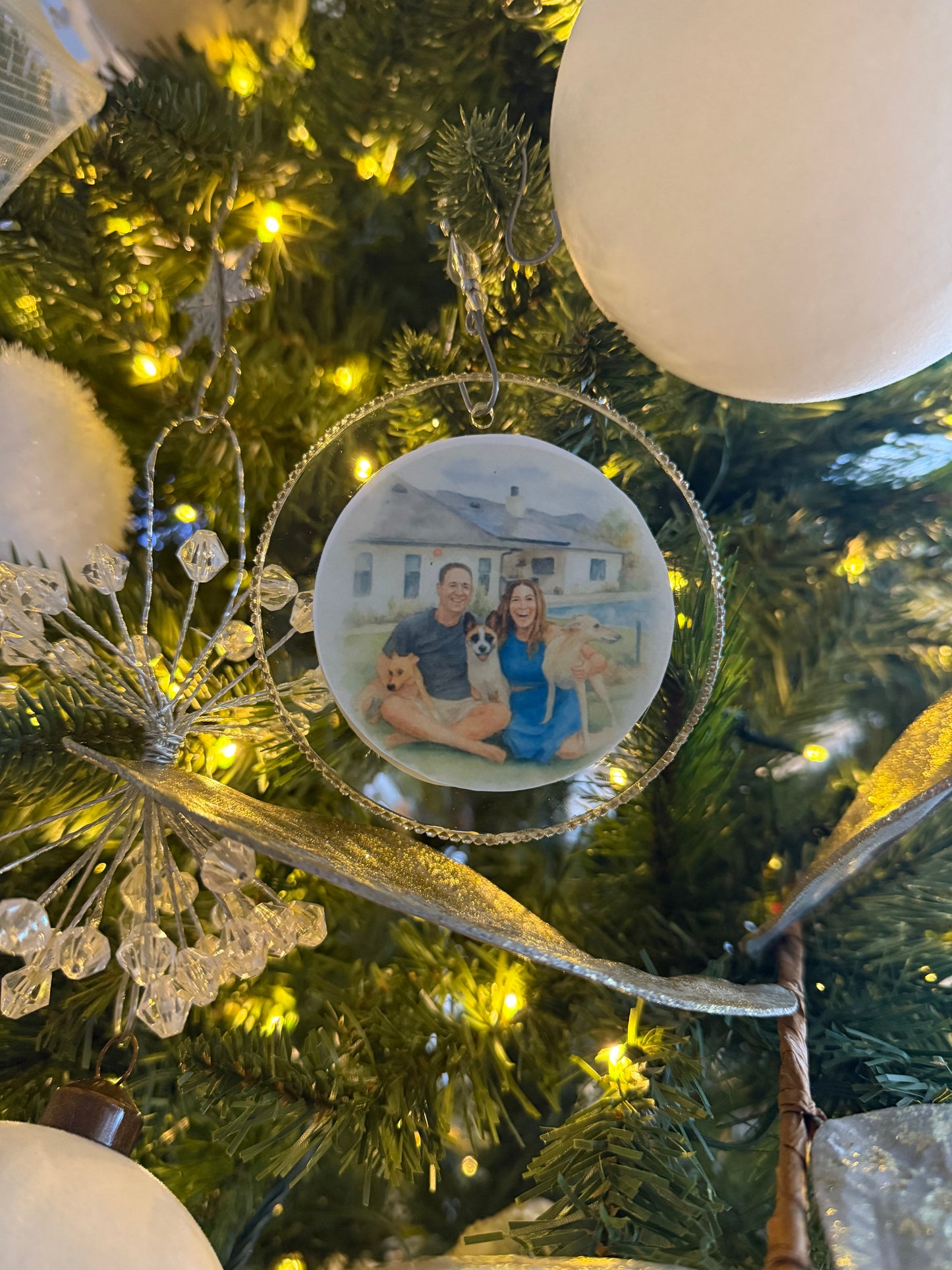 Custom double sided water color ornament