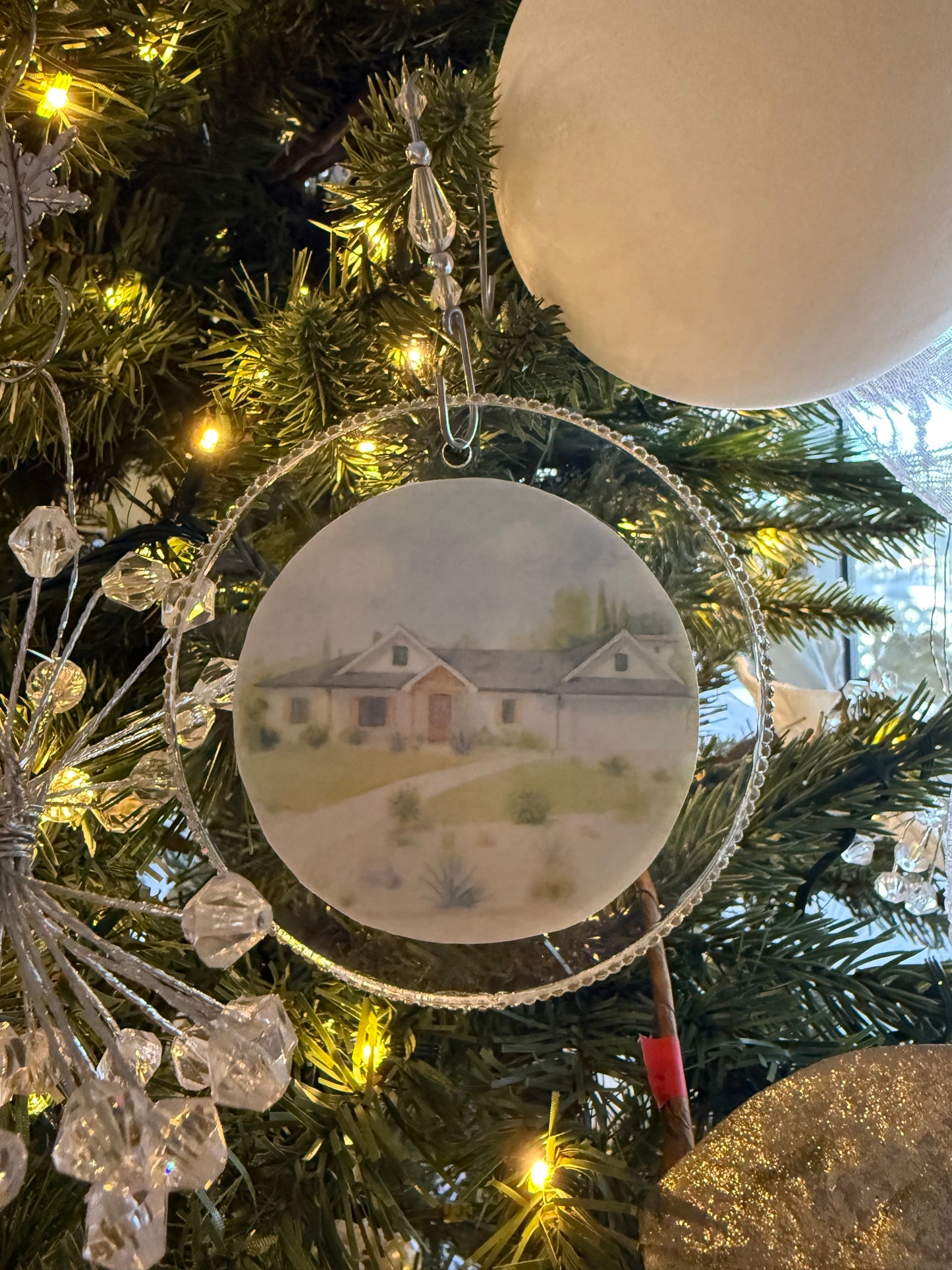 Custom double sided water color ornament