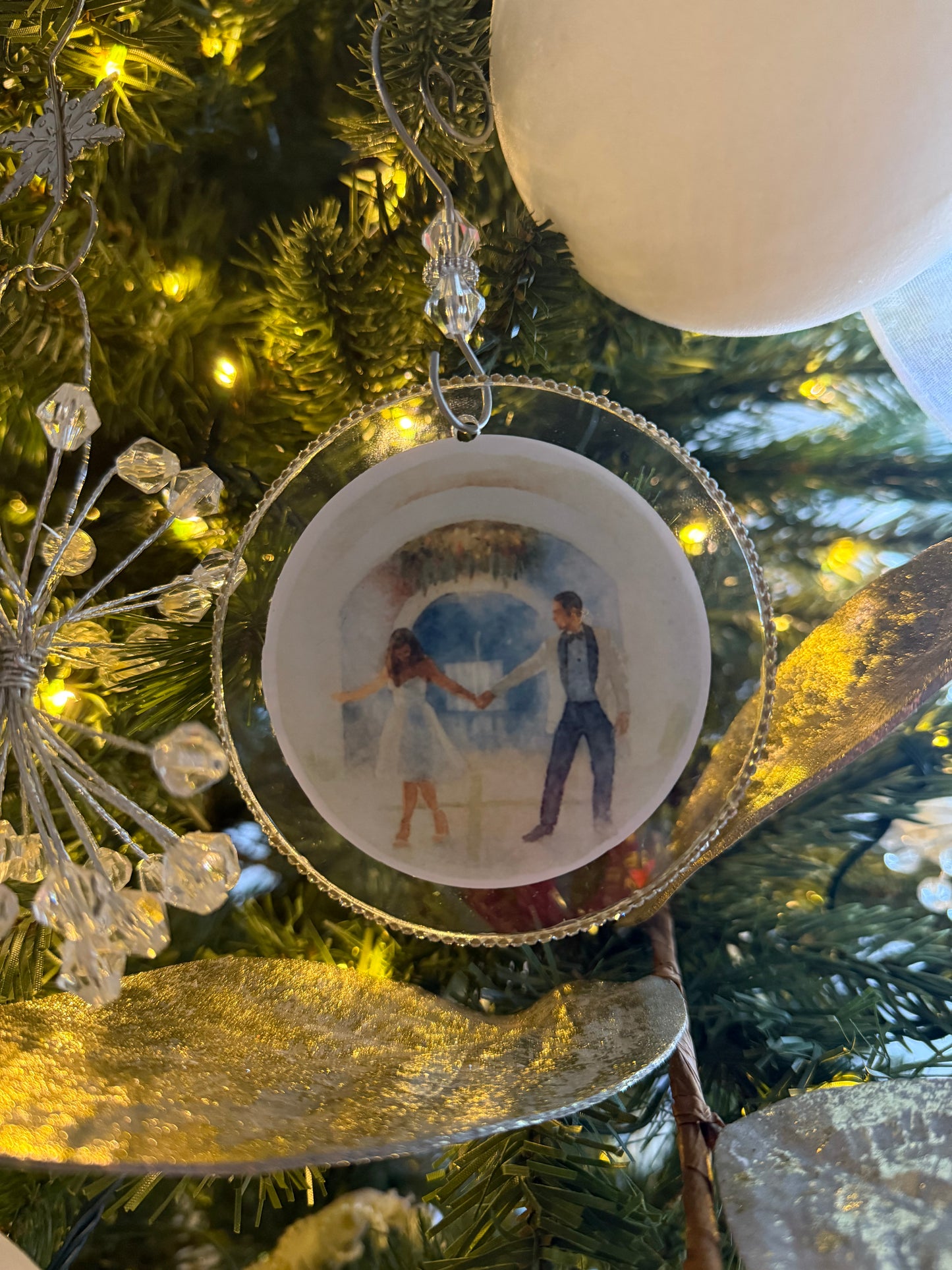 Custom double sided water color ornament