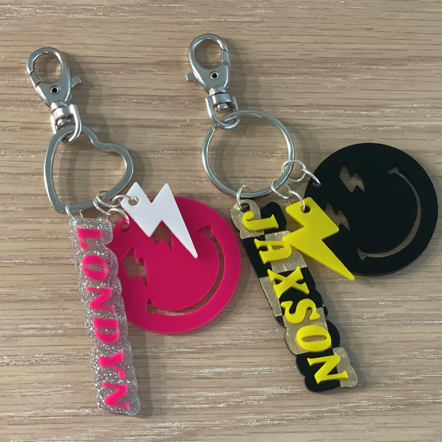 Bolt & Smiley Name keychain