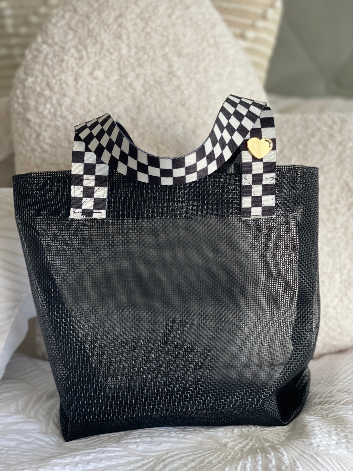 Mesh Handbag with Checkered straps