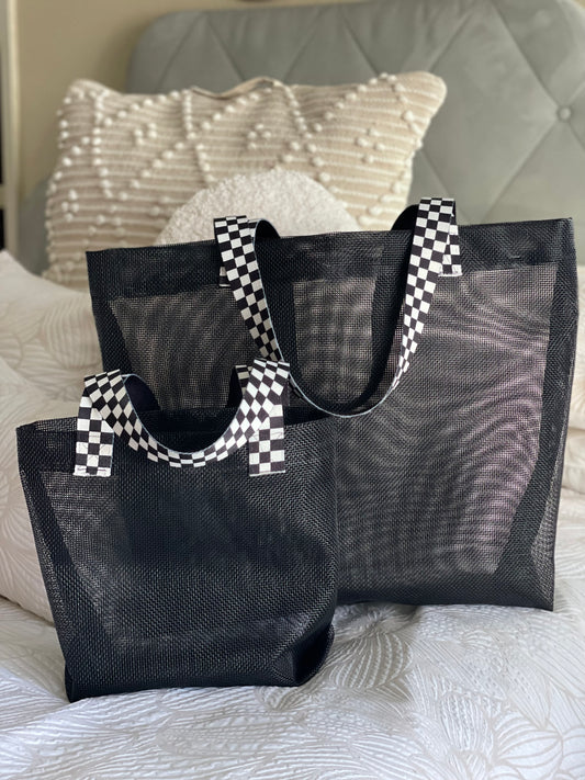 Mesh Handbag with Checkered straps