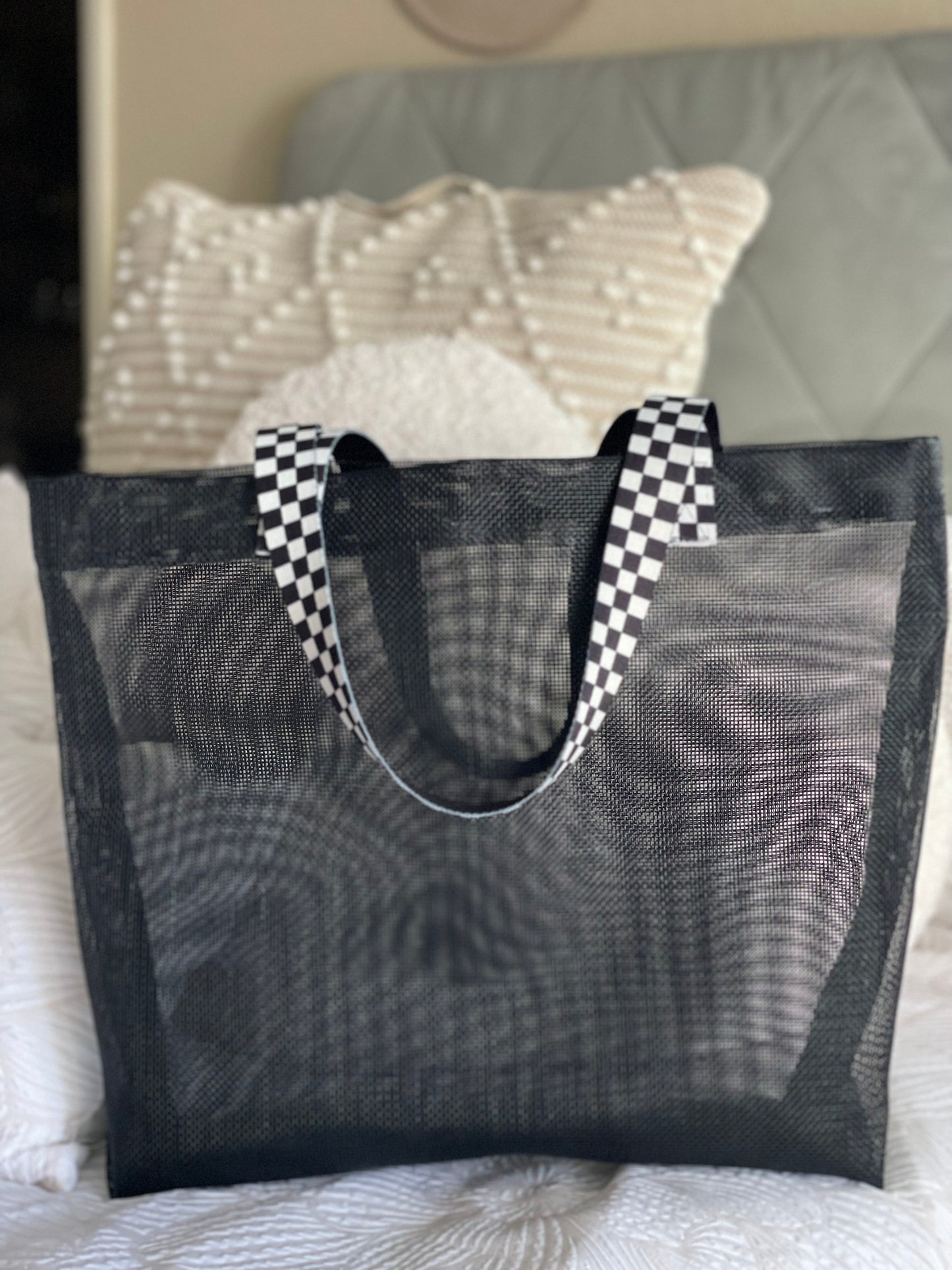 Mesh Handbag with Checkered straps