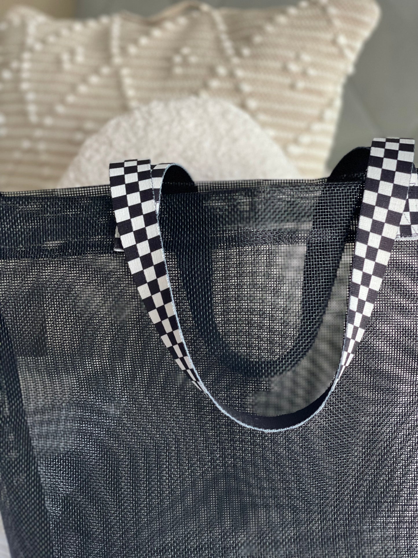 Mesh Handbag with Checkered straps