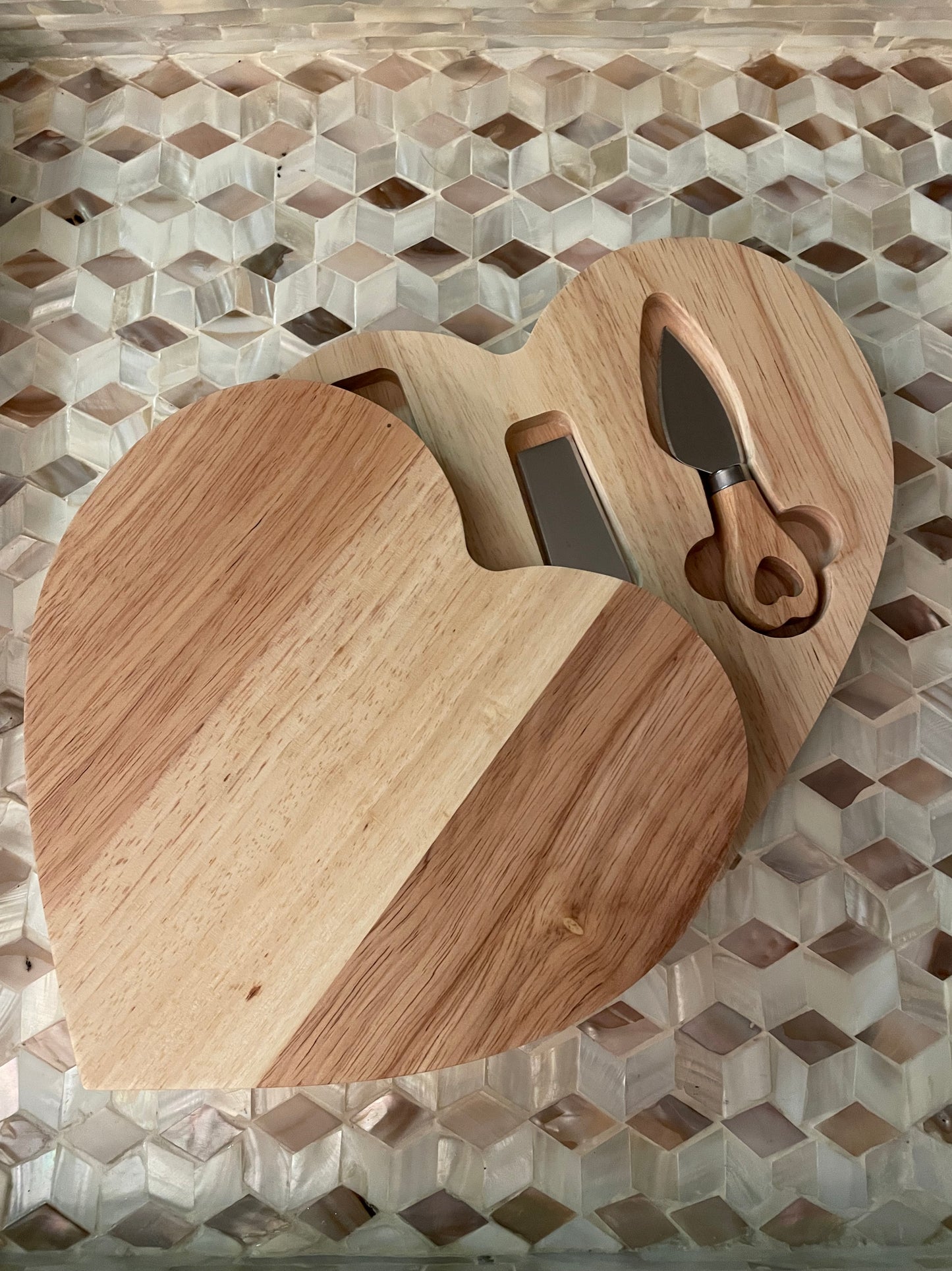 Heart Cheese Board with Cheese Knives