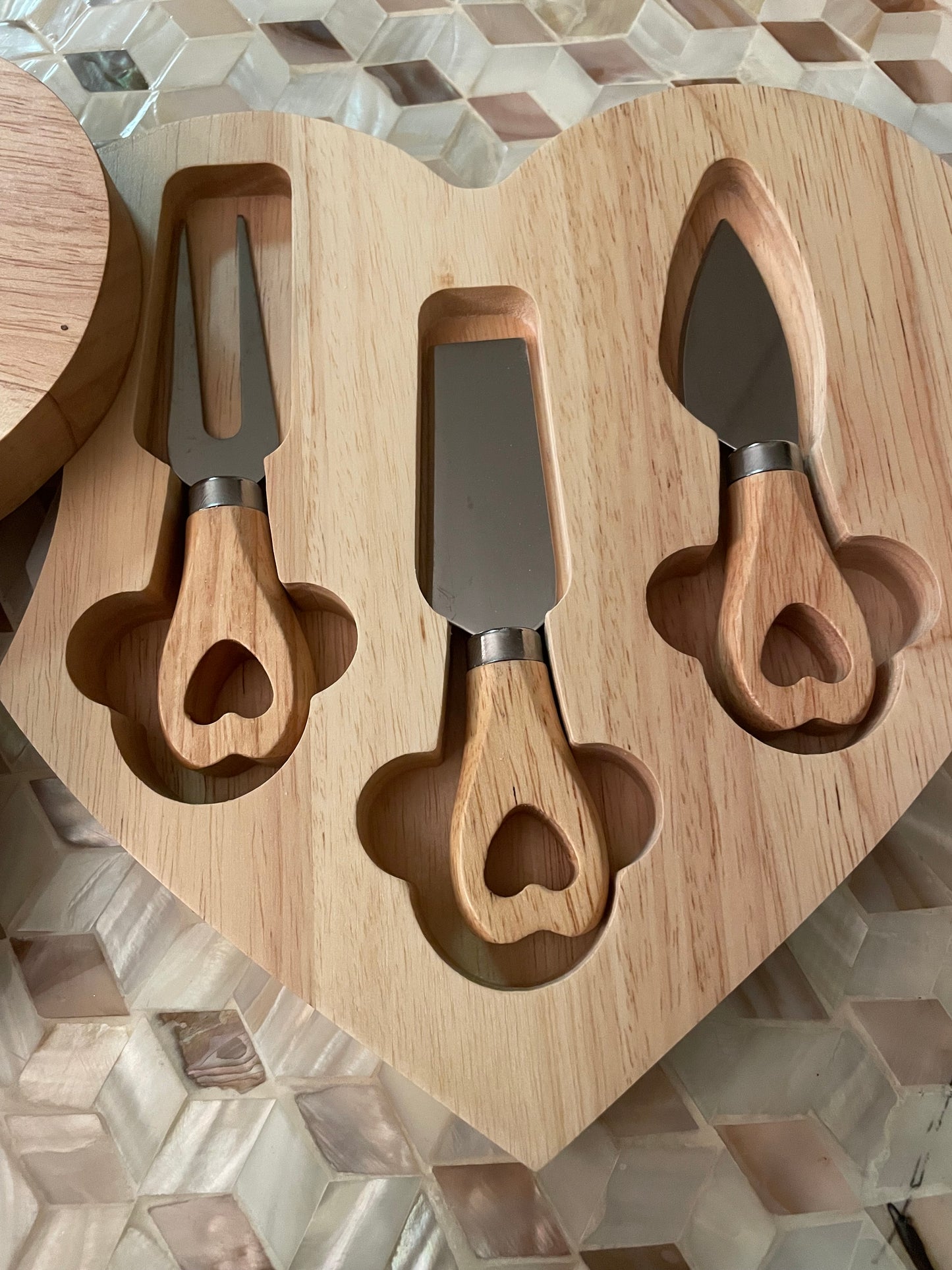 Heart Cheese Board with Cheese Knives